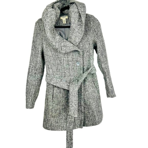 Vertigo Paris Grey Tweed Hooded Wool Blend Pea Coat Women Size S - Picture 1 of 15